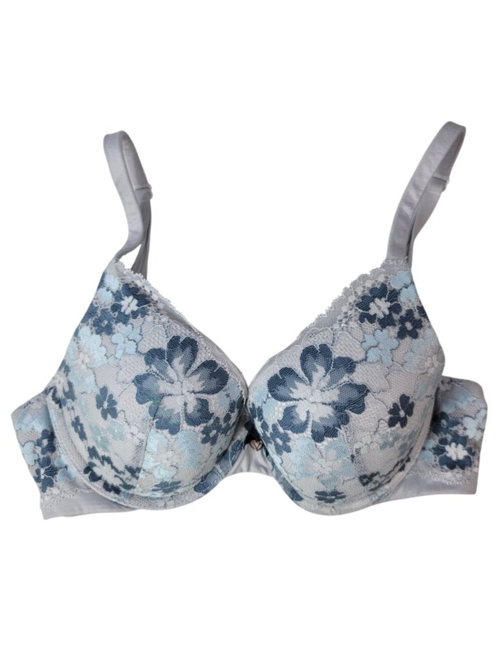 Victoria's Secret Perfect Shape Bra Gray 32C Floral Lace Adjust Underwire Padded